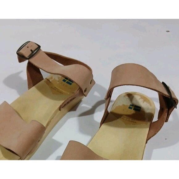 Sven 2 Strap Open Toe Low Clogs Sandals Size 41 10.5-11 Nu Buc Tan Flat Buckle - Picture 3 of 12